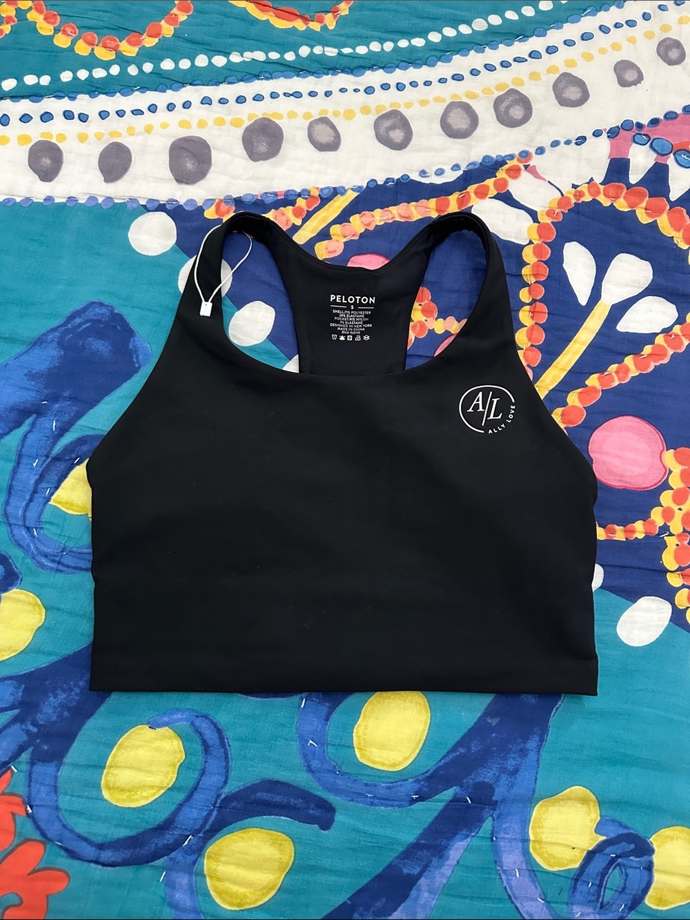 Peloton Black Racerback Crop Sports Bra with Small Logo